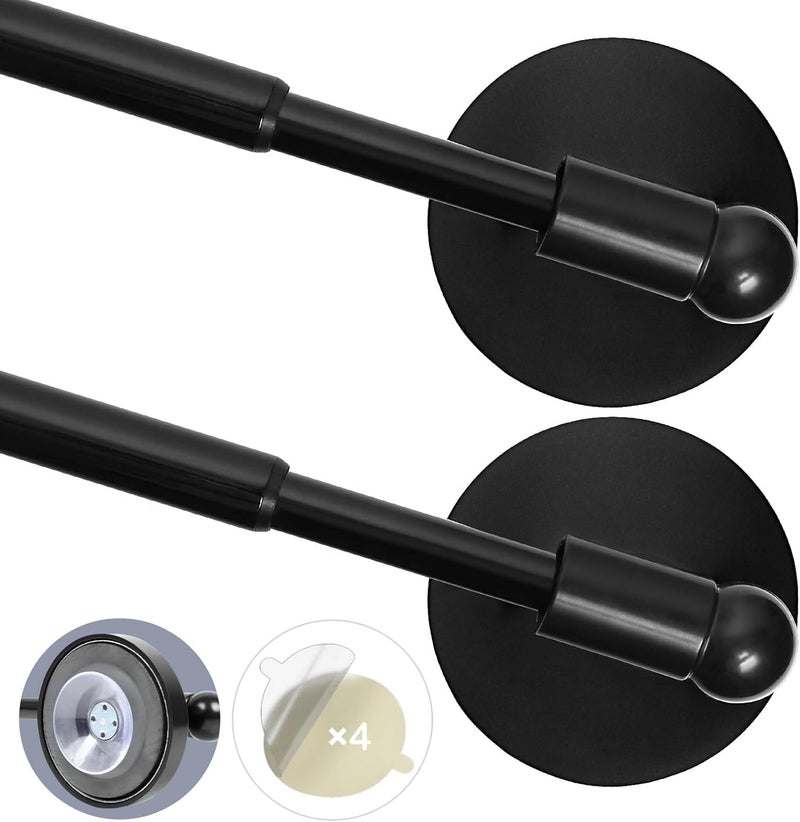 INSFITY Heavy Duty Magnetic Curtain Rods for Metal Door (16-28" Pack 2 Black) Magnetic Cafe Curtain Rod with Strong Magnet & Suction-Cup (Patent Pending) - Image 1